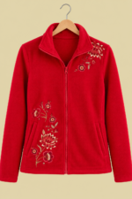 Chaqueta Forro Polar Astral rojo tejido extra suave La Gata Voladora Alpujarra Almeria
