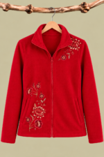 Chaqueta Forro Polar Astral roja boho chic bordada La Gata Voladora Alpujarra Almeria