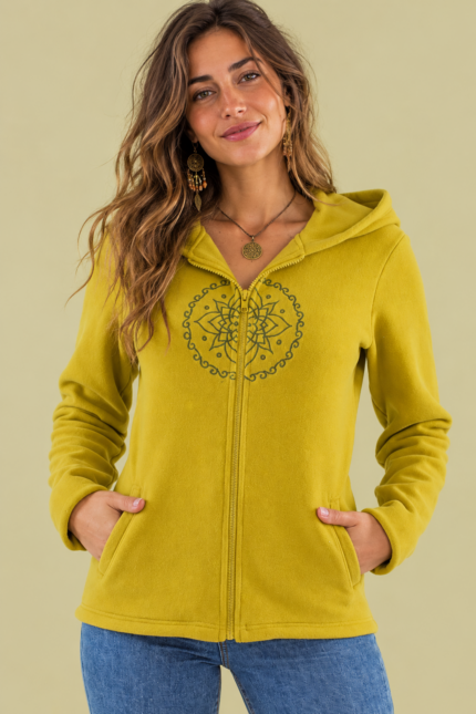 Chaqueta Forro Polar Aura lima capucha bordado mandala Coline La Gata Voladora Laujar de Andarax