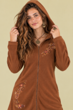 Chaqueta Forro Polar Flora marron chocolate abrigo polar con capucha bohemio La Gata Voladora Laujar de Andarax