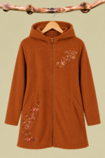 Chaqueta Forro Polar Flora marron chocolate bordada boho La Gata Voladora Laujar de Andarax