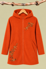 Chaqueta Forro Polar Flora naranja bordada bohemia La Gata Voladora Laujar de Andarax