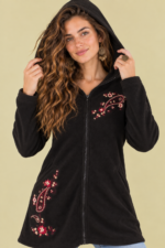 Chaqueta Forro Polar Flora negro abrigo polar con capucha bohemio La Gata Voladora Laujar de Andarax