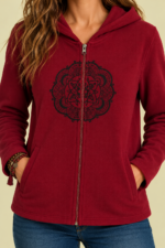 Chaqueta Forro Polar Mandala burdeos sudadera bordada La Gata Voladora Alpujarra Almeria