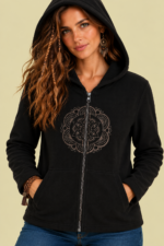 Chaqueta Forro Polar Mandala negro forro polar boho La Gata Voladora Alpujarra Almeria