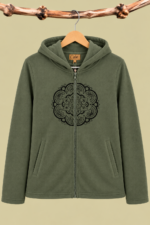 Chaqueta Forro Polar Mandala verde caqui bordado mandala boho La Gata Voladora Alpujarra Almeria