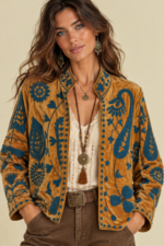Chaqueta Terciopelo Bordada Ámbar mostaza bordado Suzani Boho La Gata Voladora Alpujarra Almeria