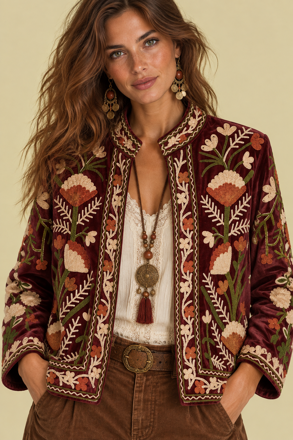 Chaqueta Terciopelo Bordada Brown Suzani (1) Chaqueta Terciopelo Bordada Brown marron estilo Suzani Boho La Gata Voladora Alpujarra Almeria