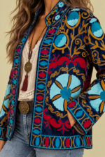 Chaqueta Terciopelo Bordada Navy azul marino bordado Suzani bohemio La Gata Voladora Laujar de Andarax Almeria