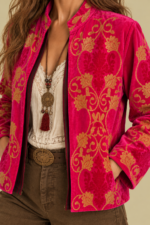 Chaqueta Terciopelo Bordada Pink fucsia bordado floral Suzani Boho Chic La Gata Voladora Alpujarra Almeria