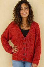 Chaqueta de Punto Coline rojo boho chic botones La Gata Voladora Alpujarra Almeria