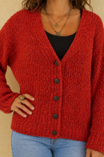 Chaqueta de Punto Coline roja punto extra suave otoño invierno La Gata Voladora Alpujarra Almeria