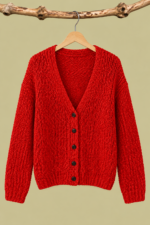 Chaqueta de Punto Coline roja boho chic punto suave La Gata Voladora Alpujarra Almeria