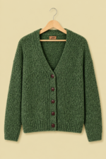Chaqueta de Punto Coline verde caqui estilo bohemio mujer La Gata Voladora Alpujarra Almeria