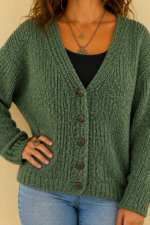 Chaqueta de Punto Coline verde caqui punto extra suave otoño invierno La Gata Voladora Alpujarra Almeria