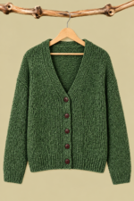 Chaqueta de Punto Coline verde caqui boho punto suave La Gata Voladora Alpujarra Almeria