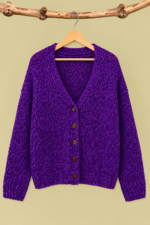 Chaqueta de Punto Coline violeta bohemia punto suave La Gata Voladora Alpujarra Almeria