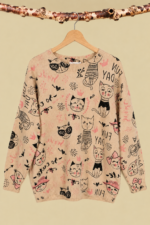 Jersey Funny Cats Oversize Estampado Gatos Invierno Boho Chic La Gata Voladora Alpujarra Almeria