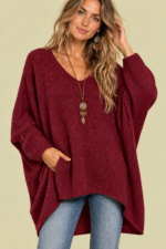 Jersey Oversize de Punto Gaia Burdeos jersey boho punto suave La Gata Voladora Alpujarra Almeria