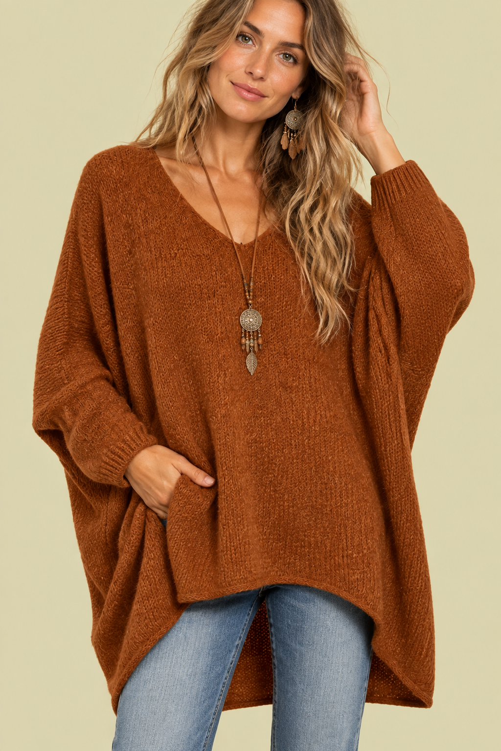 Jersey Oversize de Punto Gaia Teja (3) Jersey Oversize de Punto Gaia Teja jersey boho punto suave La Gata Voladora Alpujarra Almeria
