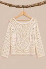 Jersey de Ganchillo Creta sueter crochet boho chic beige La Gata Voladora Alpujarra Almeria