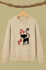 Jersey de Gato Kitten beige sueter estampado de gato La Gata Voladora Alpujarra Almeria