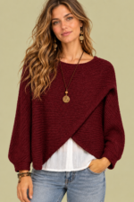 Jersey de Punto Cruzado Nala Burdeos punto suave estilo boho La Gata Voladora Alpujarra Almeria