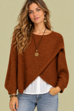 Jersey de Punto Cruzado Nala Teja punto suave estilo boho La Gata Voladora Alpujarra Almeria