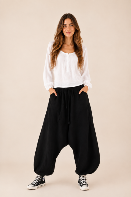 pantalon bombacho negro algodon boho mujer La Gata Voladora Alpujarra Almería