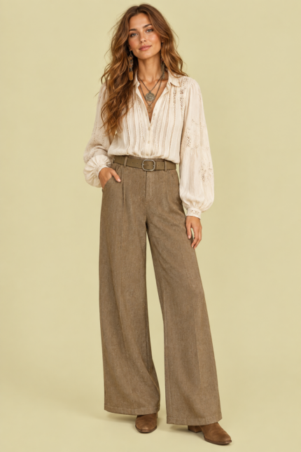 Pantalon Palazzo Espiga Natural tejido espiga boho La Gata Voladora Alpujarra Almeria