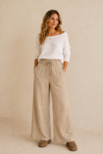 pantalon de satin duna beige palazzo boho chic La Gata Voladora Laujar de Andarax