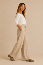 pantalon de satin duna beige pantalon boho chic mujer La Gata Voladora Laujar de Andarax