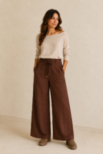pantalon de satin duna marron chocolate palazzo boho chic La Gata Voladora Laujar de Andarax