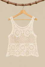 Top Boho Gaia beige crochet floral La Gata Voladora Alpujarra Almeria
