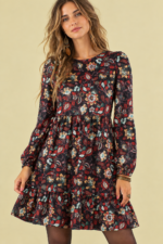 Vestido Estampado Coline negro floral boho mujer La Gata Voladora Alpujarra Almeria