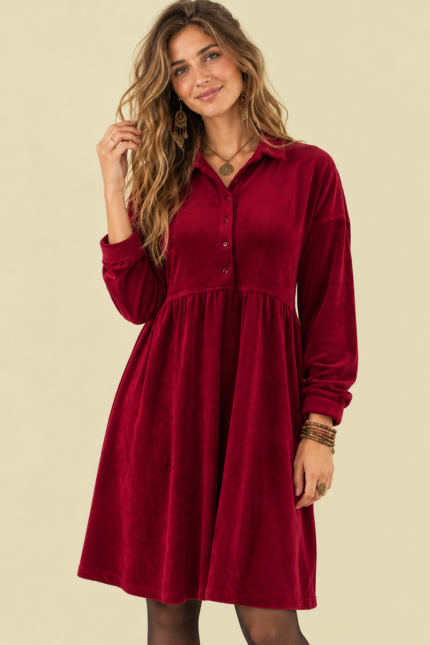 Vestido Terciopelo Noel burdeos boho mujer La Gata Voladora Alpujarra Almeria