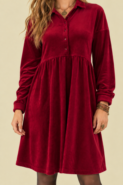Vestido Terciopelo Noel burdeos midi boho chic La Gata Voladora Alpujarra Almeria