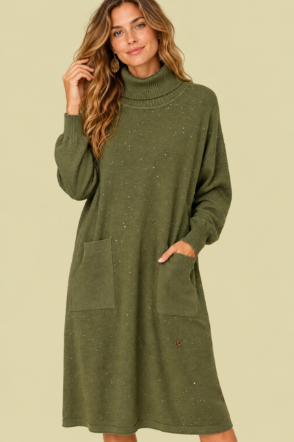 Vestido de Punto Brillo verde oliva boho La Gata Voladora Alpujarra Almeria