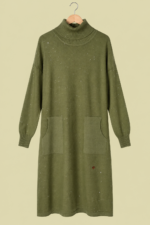Vestido de Punto Brillo verde oliva brillos estilo boho La Gata Voladora Alpujarra Almeria