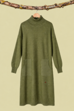 Vestido Punto Brillo Verde Oliva estilo Boho Chic La Gata Voladora Alpujarra Almeria