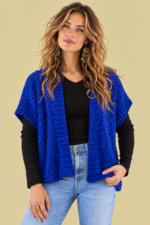 Chaleco Punto Cruzado Maeve azul estilo boho chic punto suave Coline La Gata Voladora Alpujarra Almeria