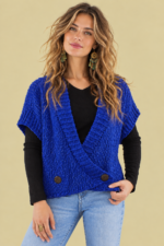 Chaleco Punto Cruzado Maeve azul punto suave boho Coline La Gata Voladora Alpujarra Almeria