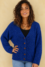 Chaqueta de Punto Coline azul boho chic botones La Gata Voladora Alpujarra Almeria