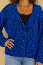 Chaqueta de Punto Coline azul extra suave otoño invierno La Gata Voladora Alpujarra Almeria