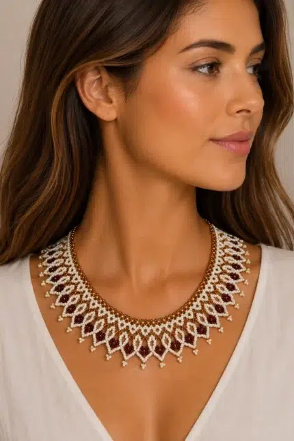 Collar bohemio Tierra Ancestral de cuentas artesanales en tonos tierra La Gata Voladora Laujar de Andarax Almeria