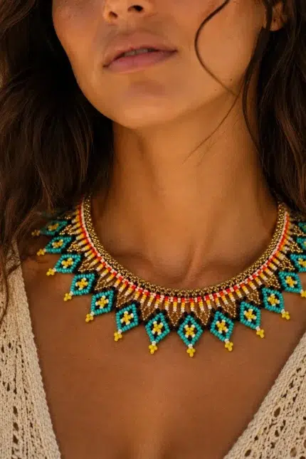 Collar bohemio multicolor artesanal La Gata Voladora Alpujarra Almeria