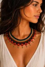 Collar bohemio multicolor artesanal La Gata Voladora Alpujarra Almeria