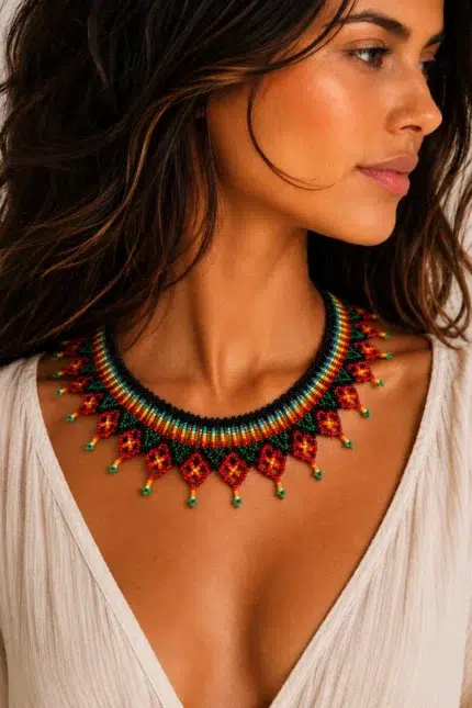 Collar bohemio multicolor artesanal La Gata Voladora Alpujarra Almeria
