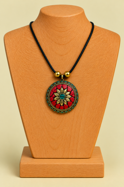 Collar Mandala Boho Chic rojo detalles dorados La Gata Voladora Laujar de Andarax Almeria