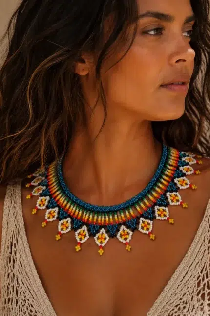 Collar étnico colombiano de cuentas hecho a mano La Gata Voladora Alpujarra Almeria